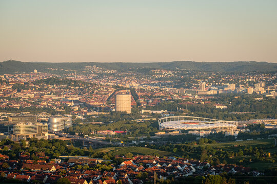 Stuttgart Bad Cannstatt cityscape with stadium