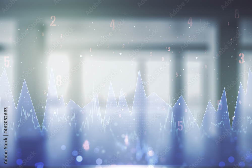 Poster abstract virtual analytics data spreadsheet on modern interior background, analytics and analysis co