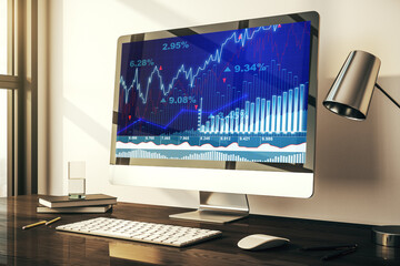 Abstract creative financial graph on modern laptop screen, forex and investment concept. 3D Rendering