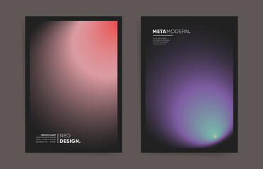 Abstract blur gradient cover template design set with black background for poster, brochure, flyer, home decor. Smooth circular gradient fashion concept. Vector a4 aesthetics premium duotone layout.
