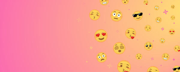 Pixel art emoji background. Funny 8 bit video game style background with yellow pixel art emoji face, Streamer screensaver or decorative background. Pink gradient background and free space for message