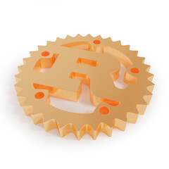 Rust. 3D logo on white background. Programming language. 3D rendering.