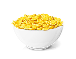 Cornflakes in ceramic bowl. Traditional dry corn flakes breakfast food, Isolated on white background. Vector illustration. - 462053613