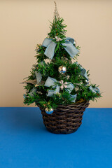 Christmas tree with blue decorations