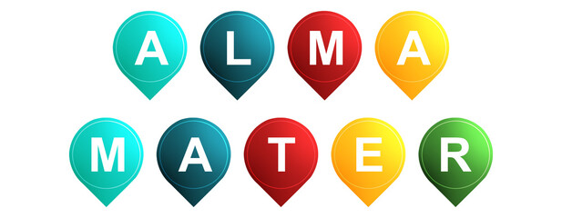 Alma Mater - text written on Isolated Shapes with White background