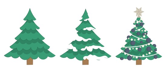 Christmas trees isolated on white background in different situations.