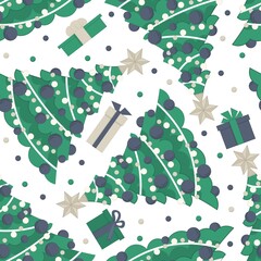 Seamless pattern with a Christmas tree. Vector flat illustration.