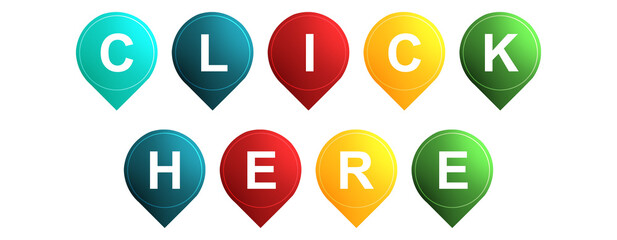 Click Here - text written on Isolated Shapes with White background