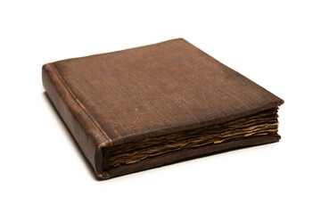 An old brown book isolated on white background.