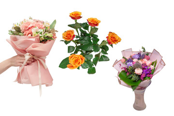 Bouquet of  soft pink flowers in wrapping paper.