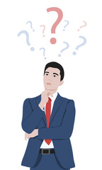 Businessman thinks - vector illustration in flat style.