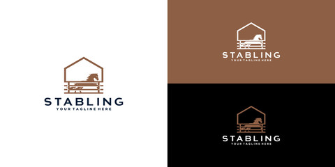 horse stable vintage design logo for western countryside retro rural farm logo design