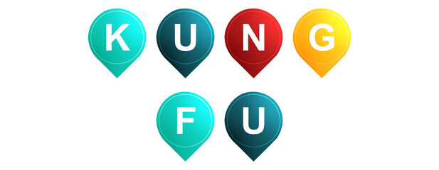 Kung Fu - text written on Isolated Shapes with White background