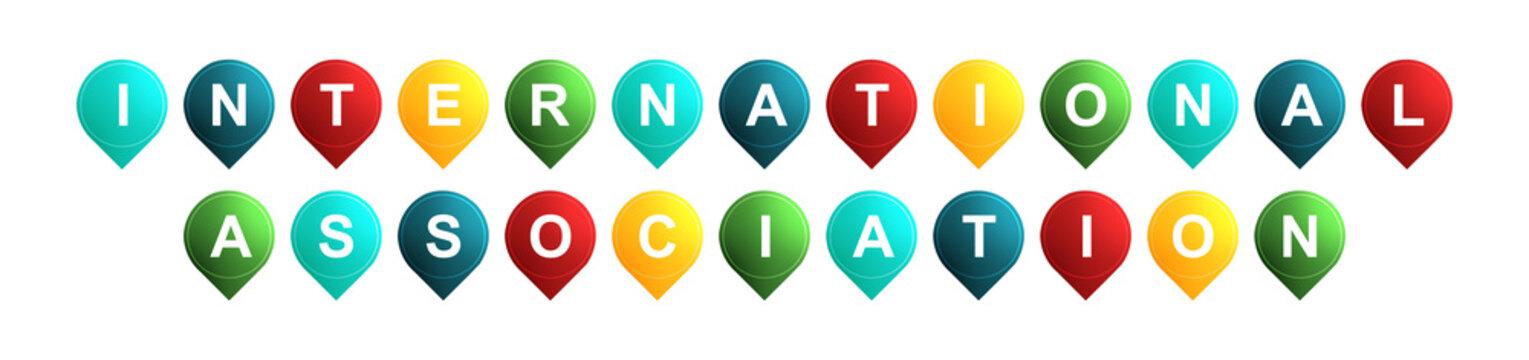 International Association - text written on Isolated Shapes with White background