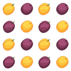 Colorful plums, isolated on a white background. Seamless vector pattern.