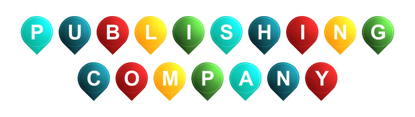 Publishing Company - text written on Isolated Shapes with White background