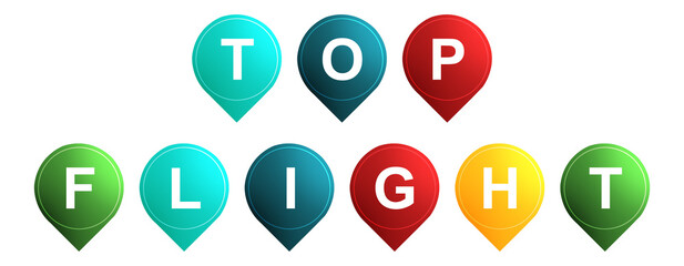 Top Flight - text written on Isolated Shapes with White background