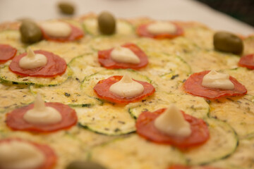 various food dishes, pizza, sphirra, snacks and various