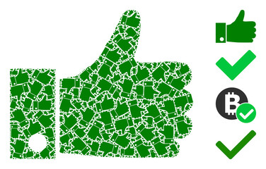 Vector thumb up fractal is designed of scattered recursive thumb up pictograms. Fractal mosaic of thumb up.