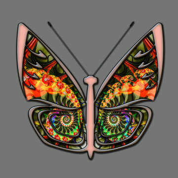 3D illustration of colorful butterfly