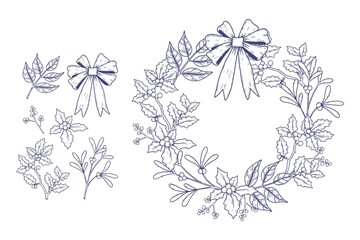 vintage christmas flower wreath collection vector design illustration