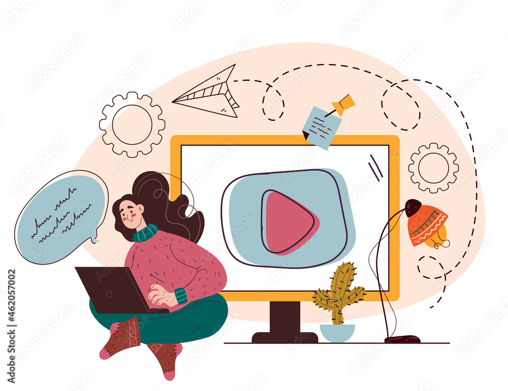 Wall mural online web education tutorial web blogging design element vector flat hand drawn illustration