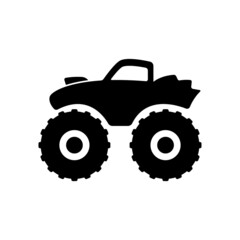 Monster truck icon. Bigfoot. Black silhouette. Side view. Vector simple flat graphic illustration. The isolated object on a white background. Isolate. © far700