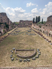 Ancient ruins in the gardens of Palatine Hill in Rome.