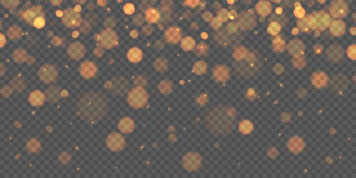 Bokeh Overlay Light Effect. Christmas Gold Magic Confetti. Vector Orange Glitter