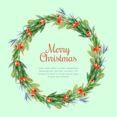 watercolor christmas wreath frame vector design illustration