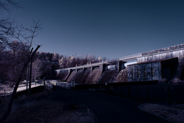 infrared photography - surreal ir photo of landscape with trees under cloudy sky - the art of our world and plants in the invisible infrared camera spectrum