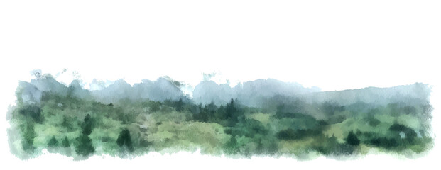 Obraz na płótnie Canvas Mountain watercolor vector wide illustration. Landscape border or background