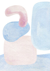Abstract blue and pink watercolor poster with gold elements