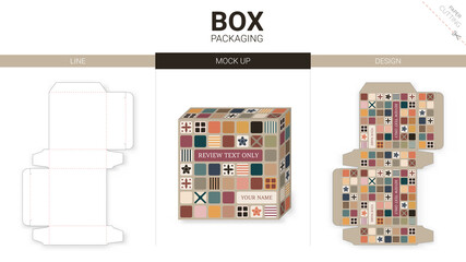 Naklejka premium mozaik box packaging and mockup die cut template