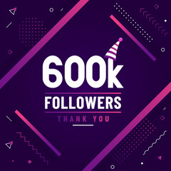 Thank you 600K followers, 600000 followers celebration modern colorful design.
