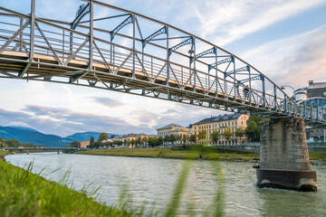 Fototapeta premium Mozartsteg, river salzach university of salzburg