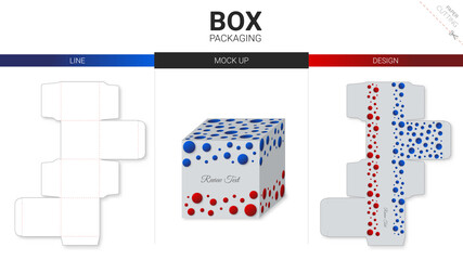 blue and red box packaging and mockup die cut template