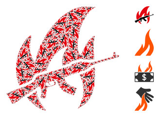 Vector war fire collage is organized of randomized recursive war fire icons. Recursive collage of war fire.