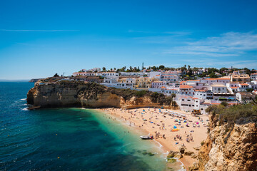 village of white houses on the coast