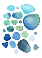 Abstract watercolor sea glass blue set