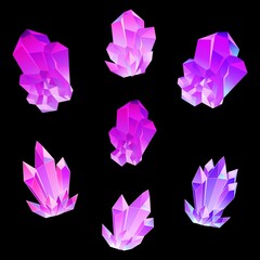 Rainbow magic crystals and precious stones. Isolated vector illustration