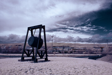 infrared photography - surreal ir photo of landscape with trees under cloudy sky - the art of our world and plants in the invisible infrared camera spectrum