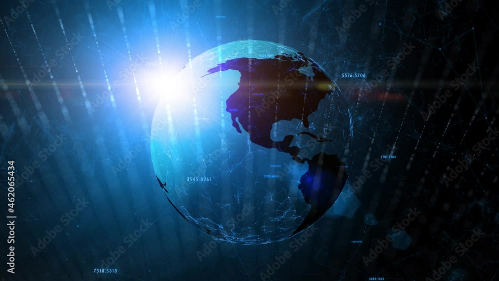 Poster digital earth globe rotation in computer cyberspace technology background.