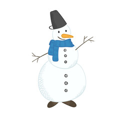 Cute cartoon bright Christmas Snowman for new year design, labels, coloring books, kids apps, greeting cards, pattern