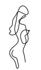 Woman silhouette body as line drawing picture on white. Vector