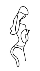 Woman silhouette body as line drawing picture on white. Vector