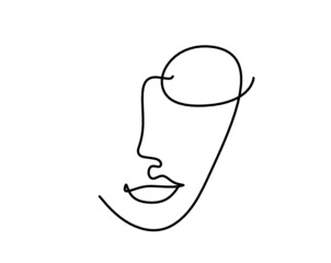 Woman silhouette face as line drawing picture on white