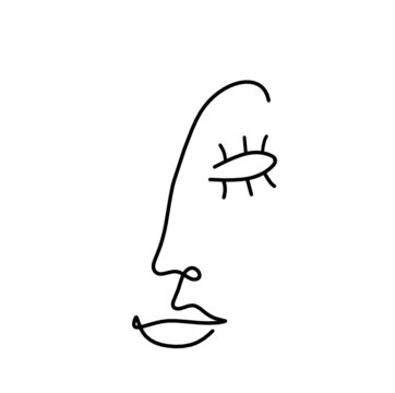 Woman silhouette face as line drawing picture on white