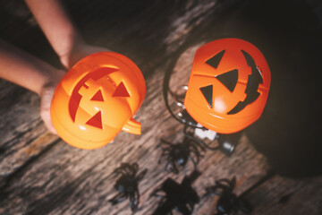 A girl is having fun on Halloween.