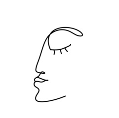Woman silhouette face as line drawing picture on white
